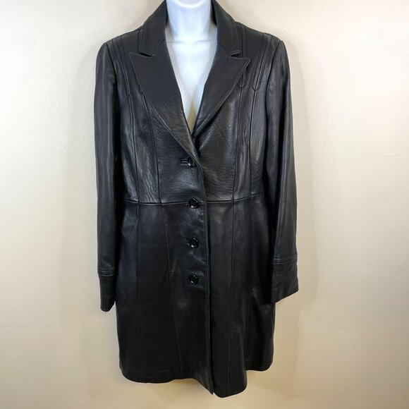 Jones New York Womens Leather Trench Coat Size M Buttery Soft Urban City Style - Picture 1 of 14